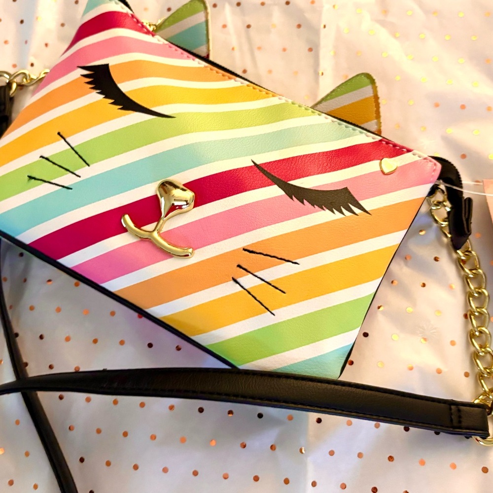 Colorful Striped Cat Face Crossbody Bag